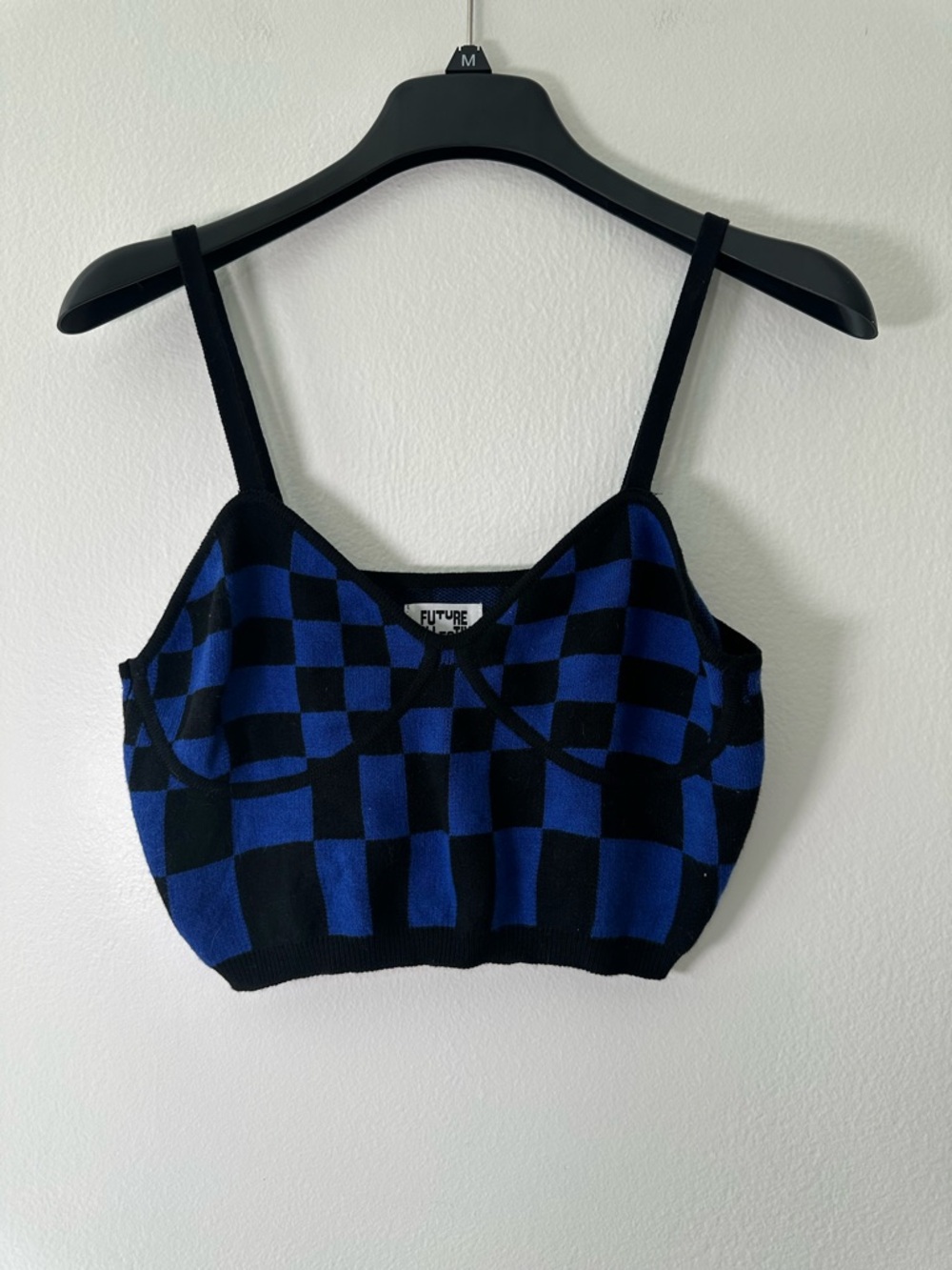 Future Collective Kahlan Brown Y2k Blue Black Check Crop Top Knit M